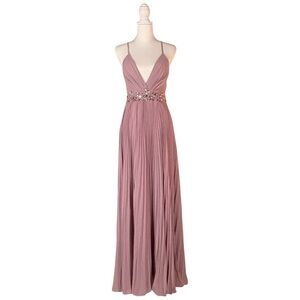 Maniju Plunging V-Neck Maxi Dress Women’s S Mauve Sleeveless Glam Chic